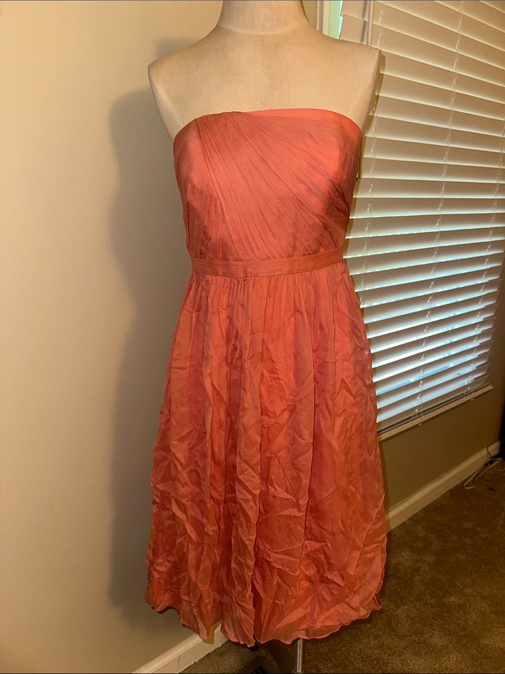 J. Crew Mindy strapless  Dress in bright Coral